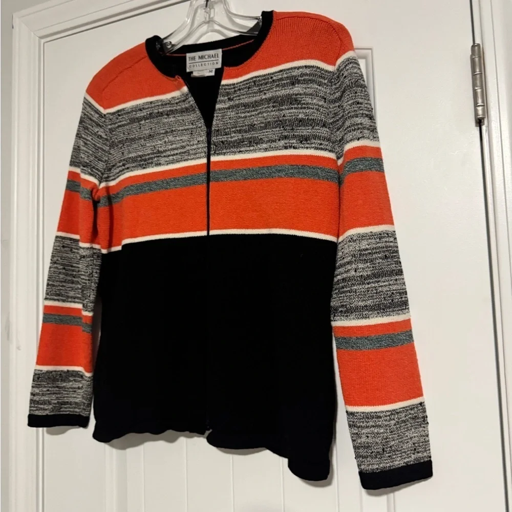 Women's Striped Cardigan - Orange, Black, Gray